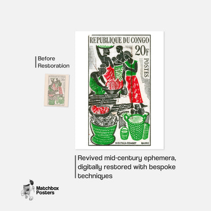 African Market - vintage matchbox label print - framed wall art preview