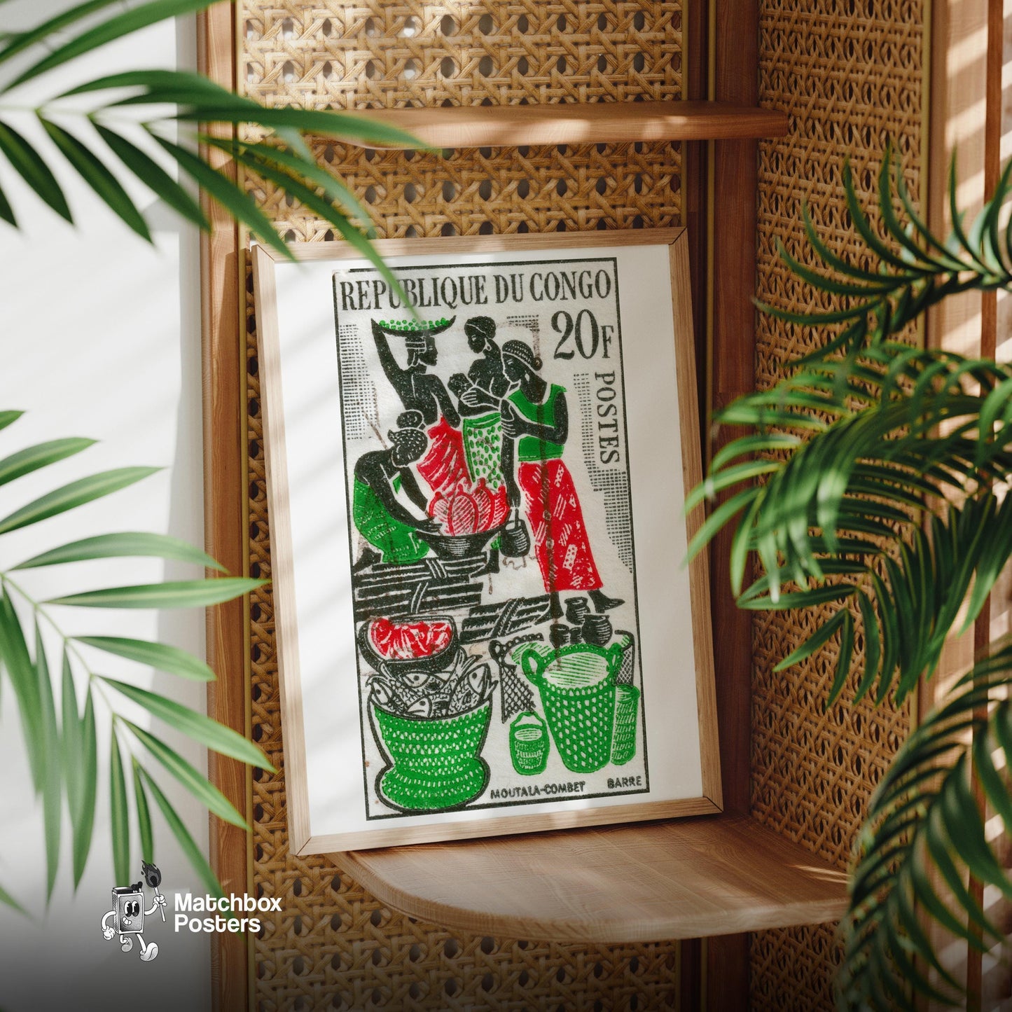 African Market - vintage matchbox label print - office wall