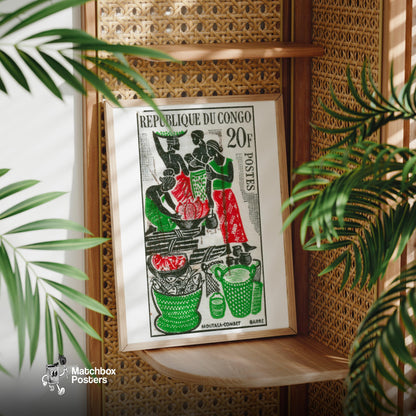 African Market - vintage matchbox label print - office wall