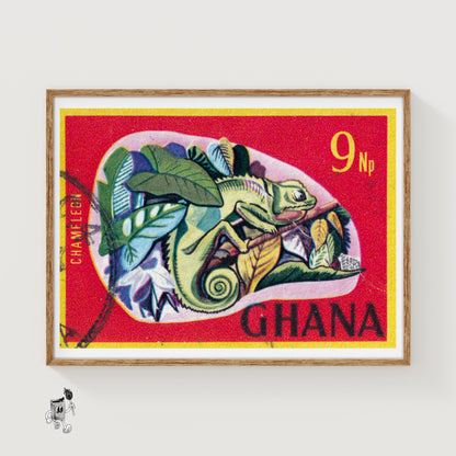 Chameleon - vintage matchbox label print