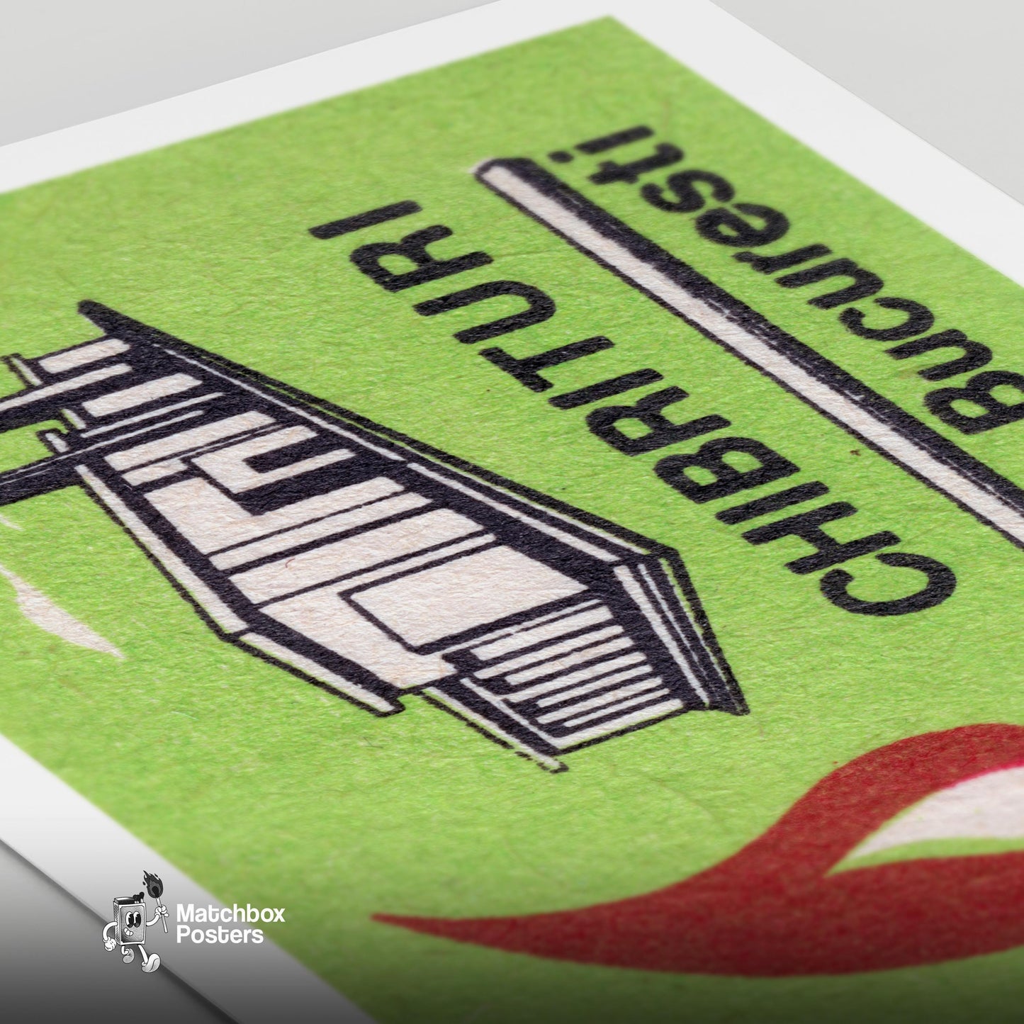 Bucharest Match Factory - vintage matchbox label print - close-up detail
