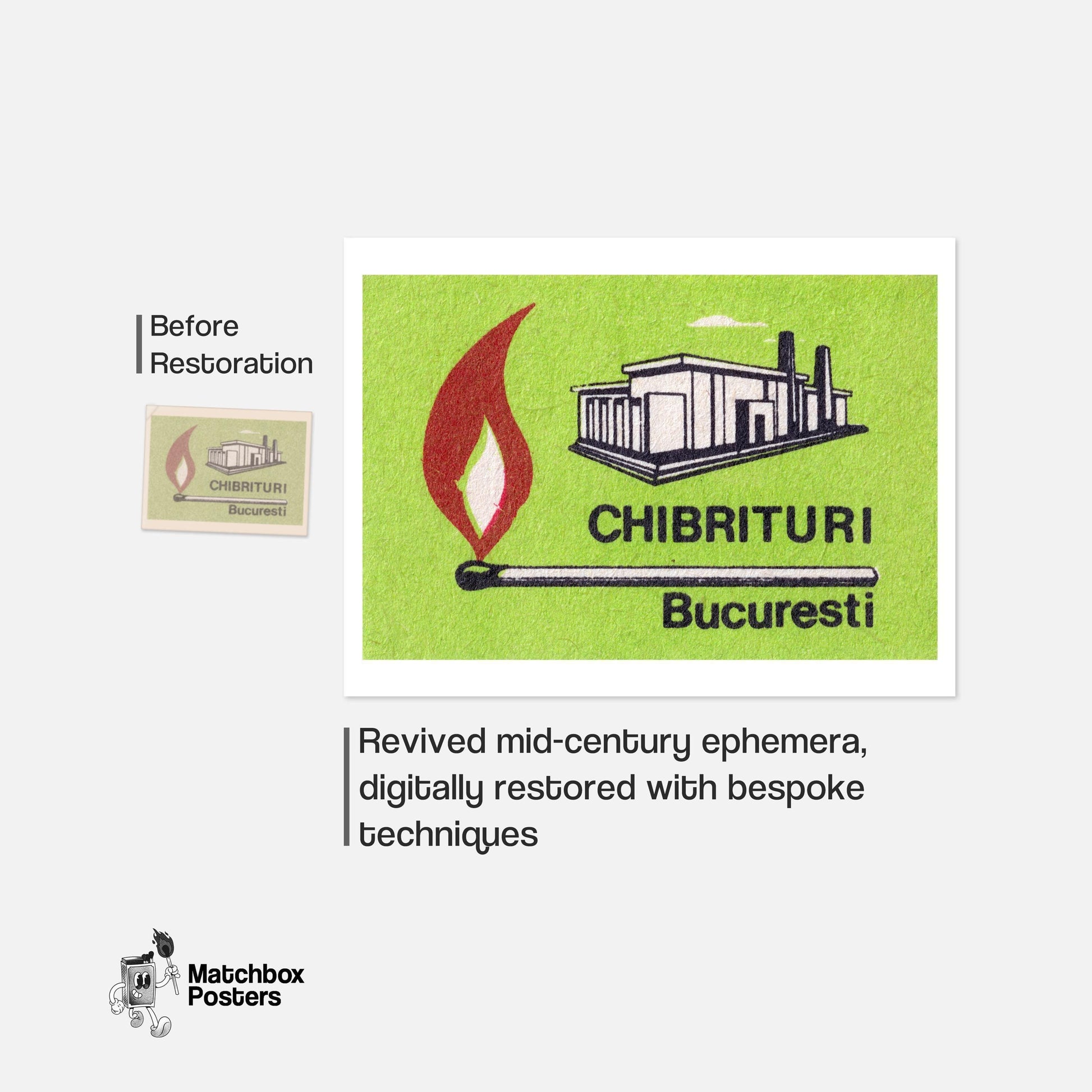 Bucharest Match Factory - vintage matchbox label print - framed wall art preview