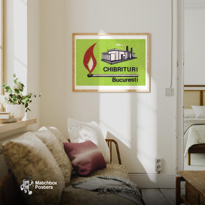 Bucharest Match Factory - vintage matchbox label print - living room mockup