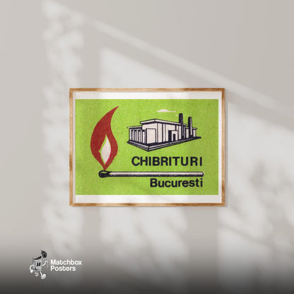 Bucharest Match Factory - vintage matchbox label print - bedroom mockup