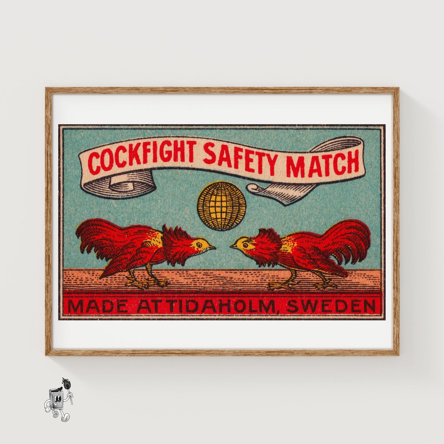 Fighting Roosters - vintage matchbox label print