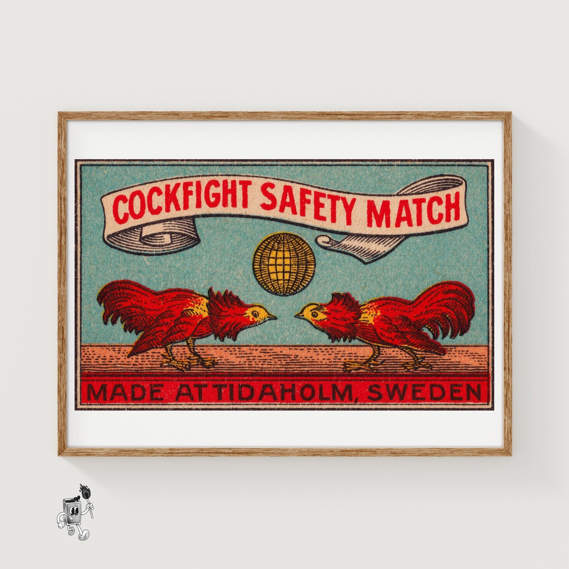 Fighting Roosters - vintage matchbox label print