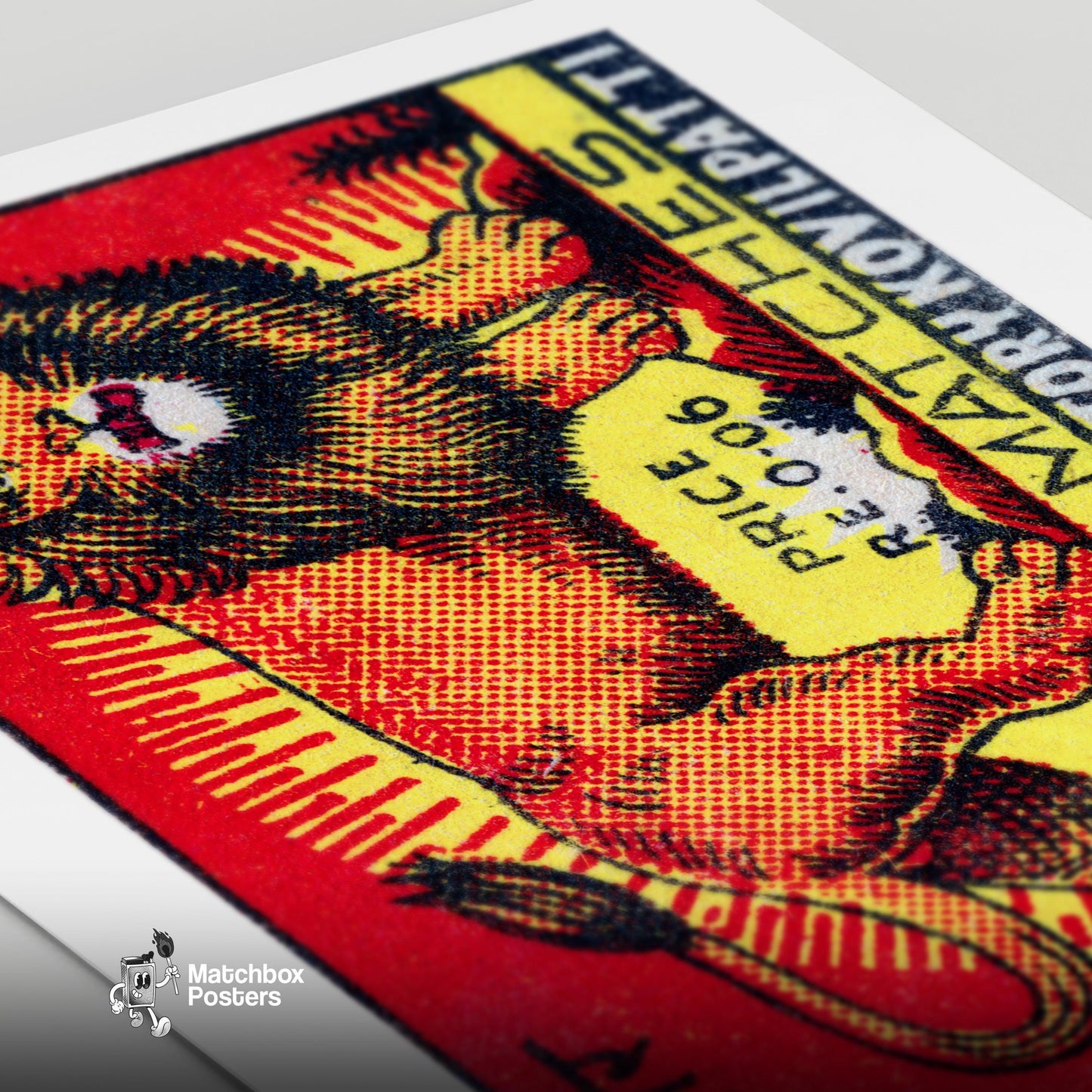 Lion - vintage matchbox label print - close-up detail