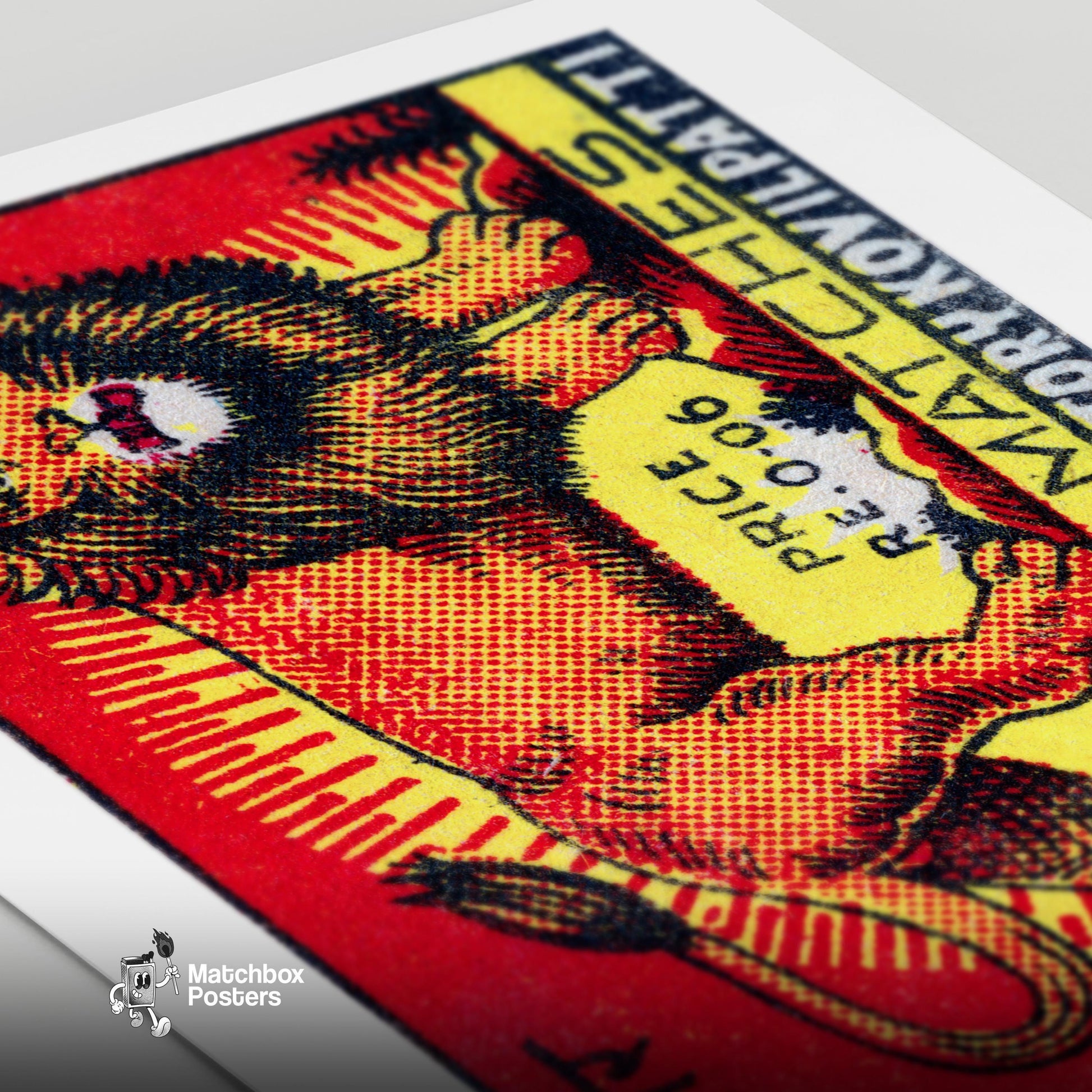 Lion - vintage matchbox label print - close-up detail