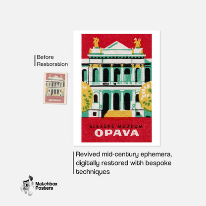 Silesia Museum Opava - vintage matchbox label print - framed wall art preview