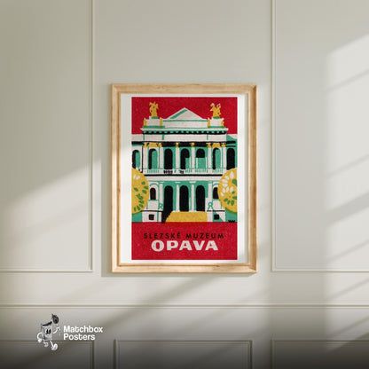 Silesia Museum Opava - vintage matchbox label print - bedroom mockup