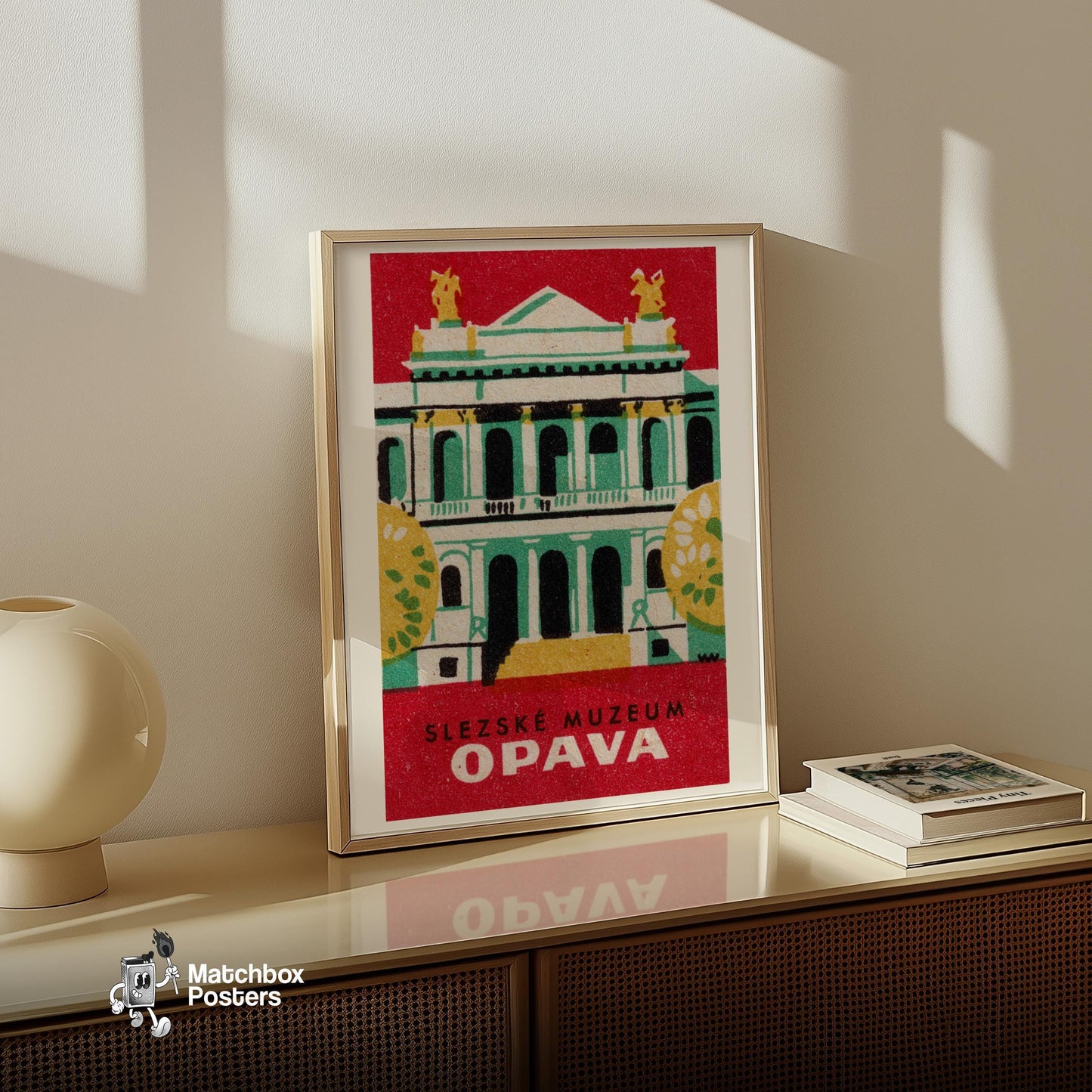 Silesia Museum Opava - vintage matchbox label print - size comparison