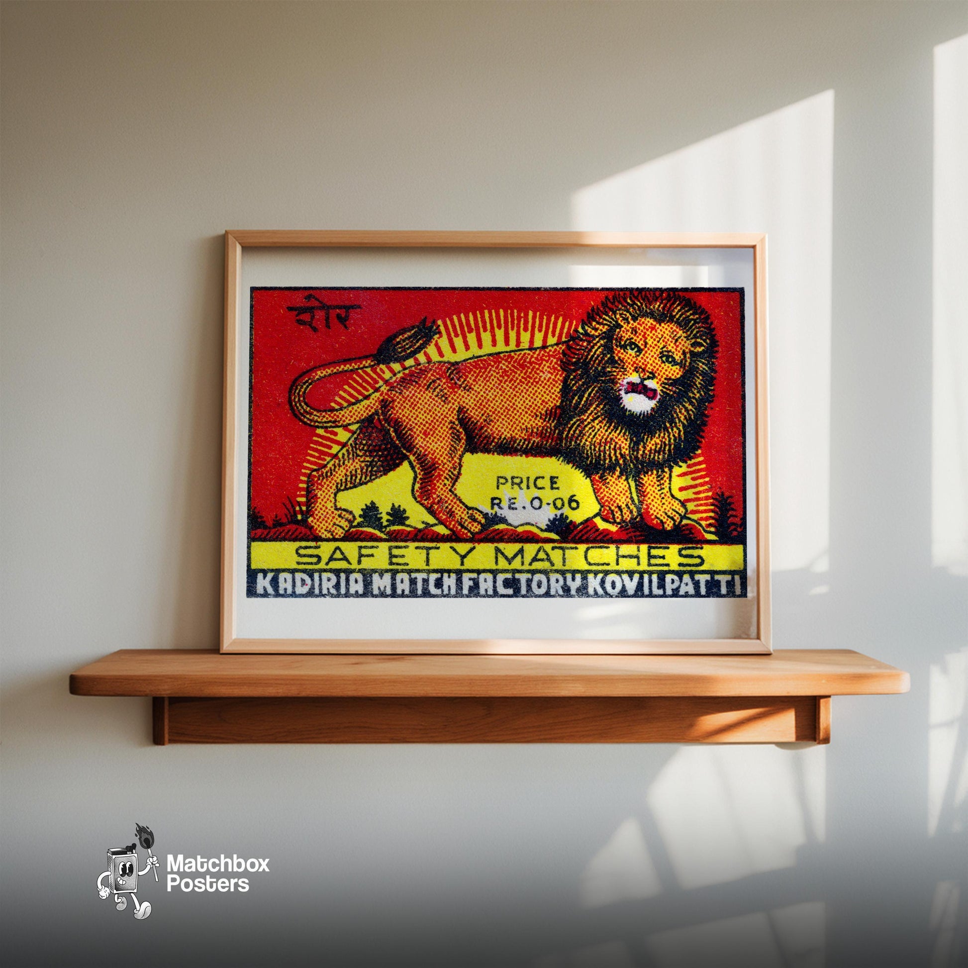 Lion - vintage matchbox label print - size comparison