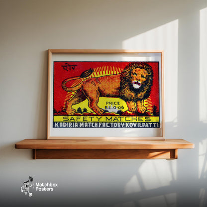 Lion - vintage matchbox label print - size comparison