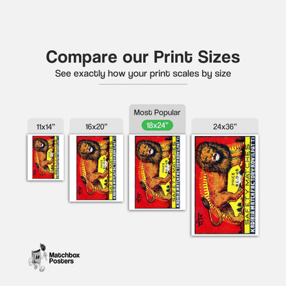 Lion - vintage matchbox label print - gallery wall preview
