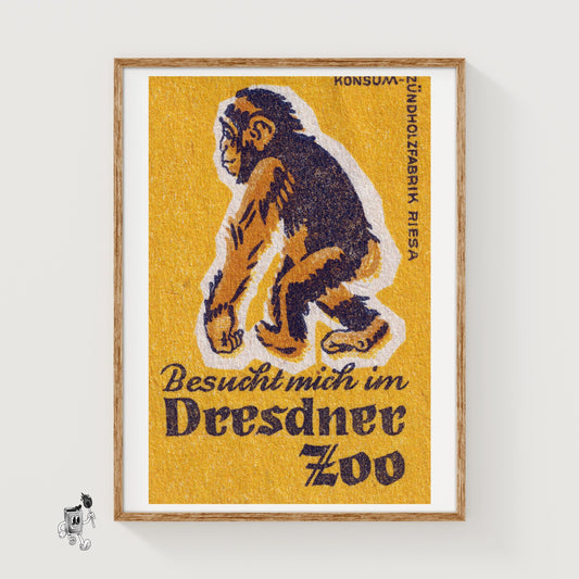 Chimpanzee - vintage matchbox label print