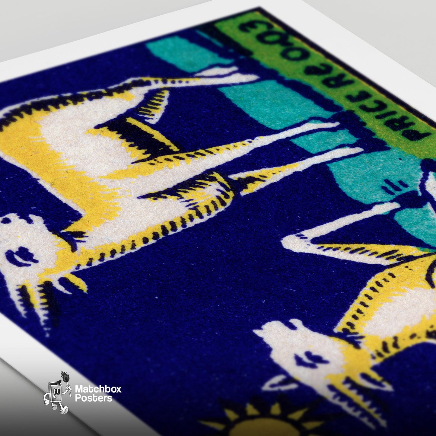 Two Golden Deer - vintage matchbox label print - close-up detail