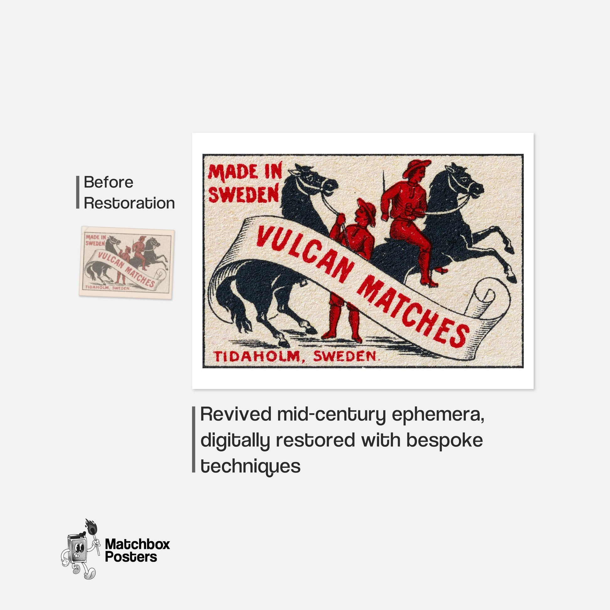 Two Riders - vintage matchbox label print - framed wall art preview