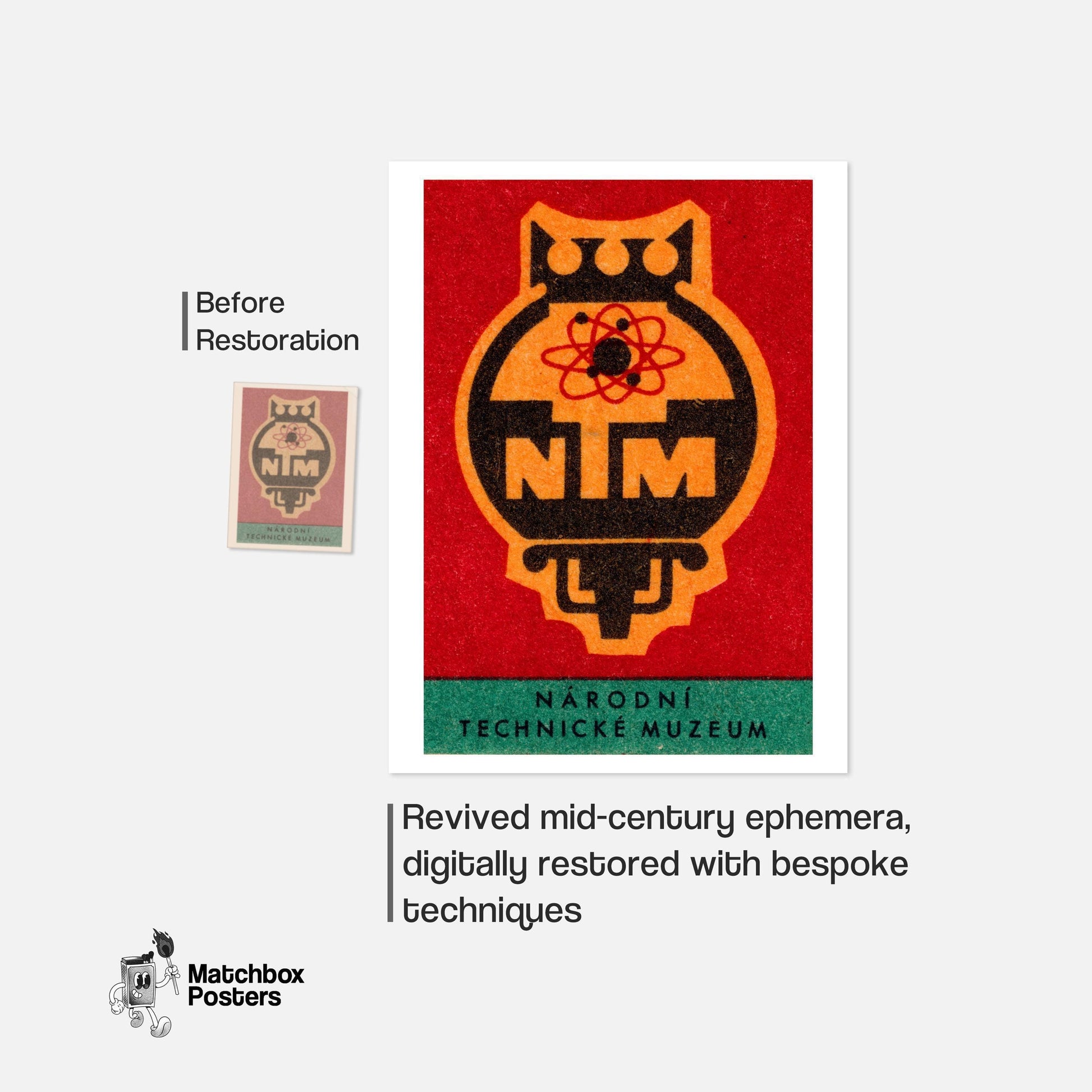 Narodni Technical Museum - vintage matchbox label print - framed wall art preview