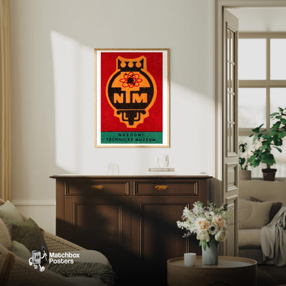 Narodni Technical Museum - vintage matchbox label print - living room mockup