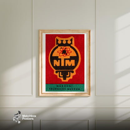 Narodni Technical Museum - vintage matchbox label print - bedroom mockup