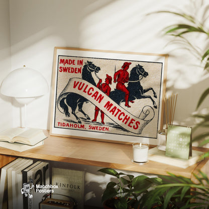 Two Riders - vintage matchbox label print - office wall