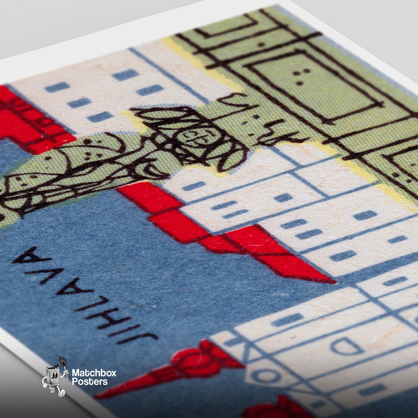 Jihlava City - vintage matchbox label print - close-up detail