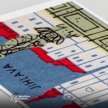 Jihlava City - vintage matchbox label print - close-up detail