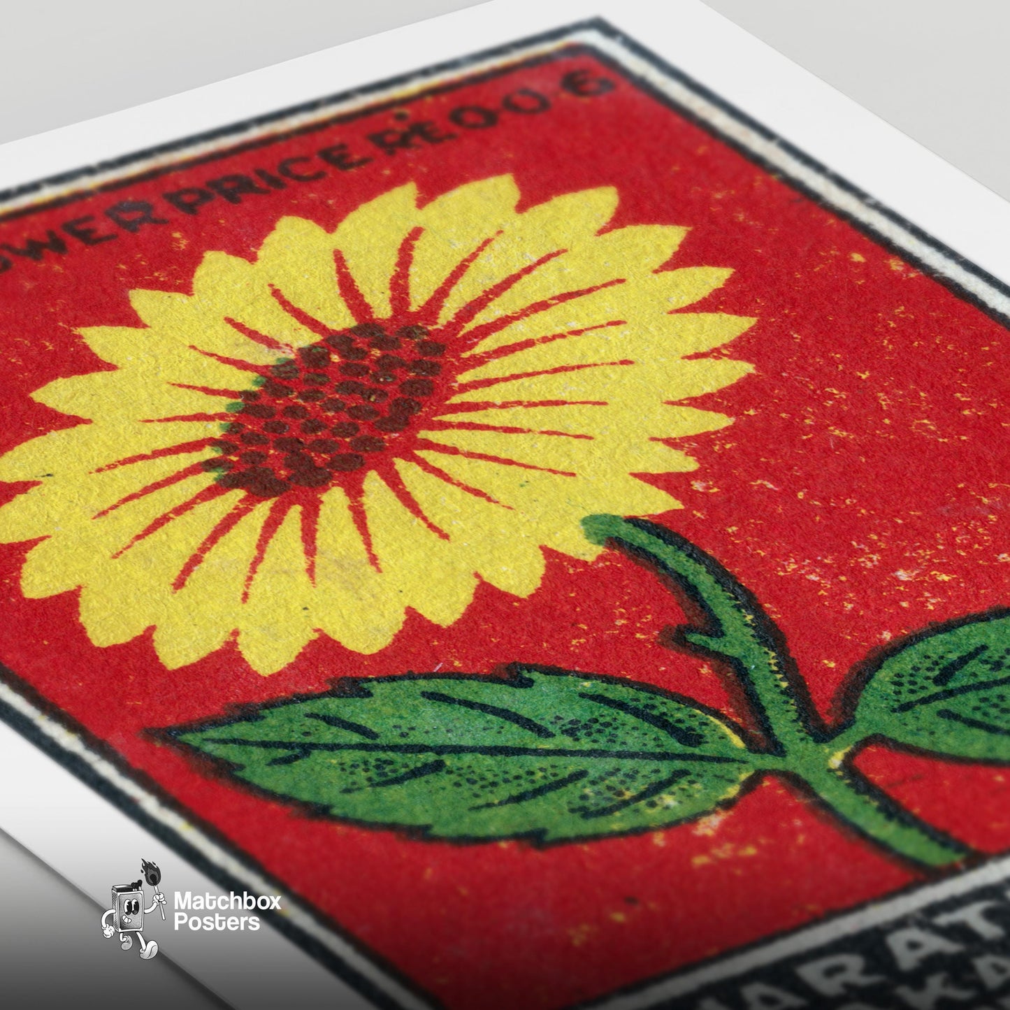 Yellow Flower - vintage matchbox label print - close-up detail