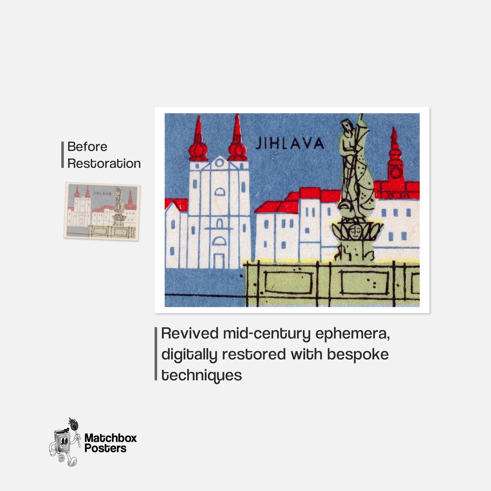 Jihlava City - vintage matchbox label print - framed wall art preview