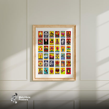 Tamil Collage Print - vintage matchbox label print - living room mockup