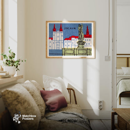 Jihlava City - vintage matchbox label print - living room mockup