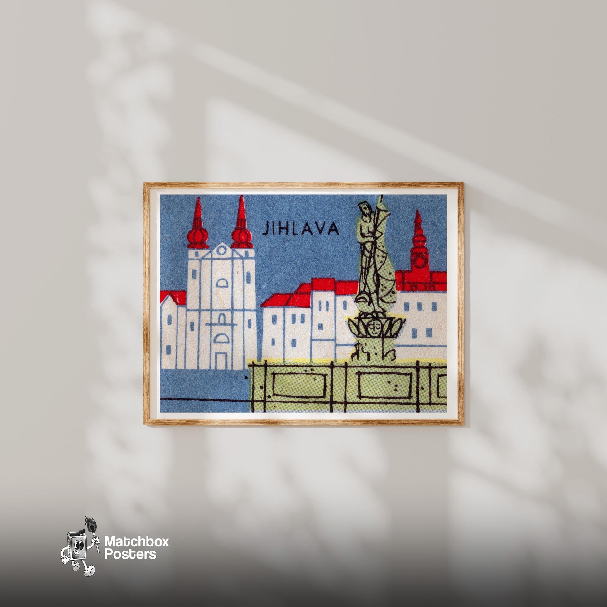 Jihlava City - vintage matchbox label print - bedroom mockup