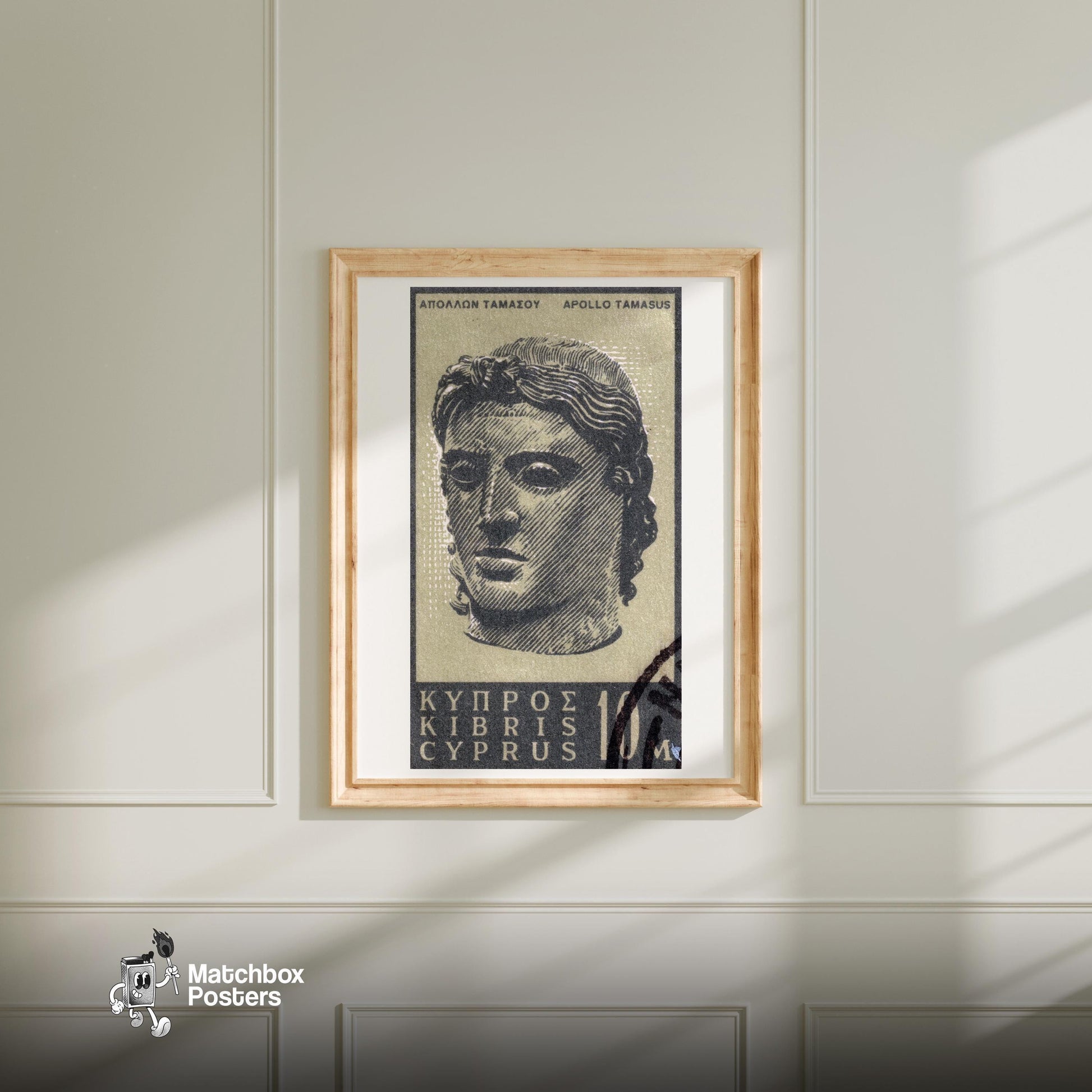 Statue of Apollo - vintage matchbox label print - bedroom mockup