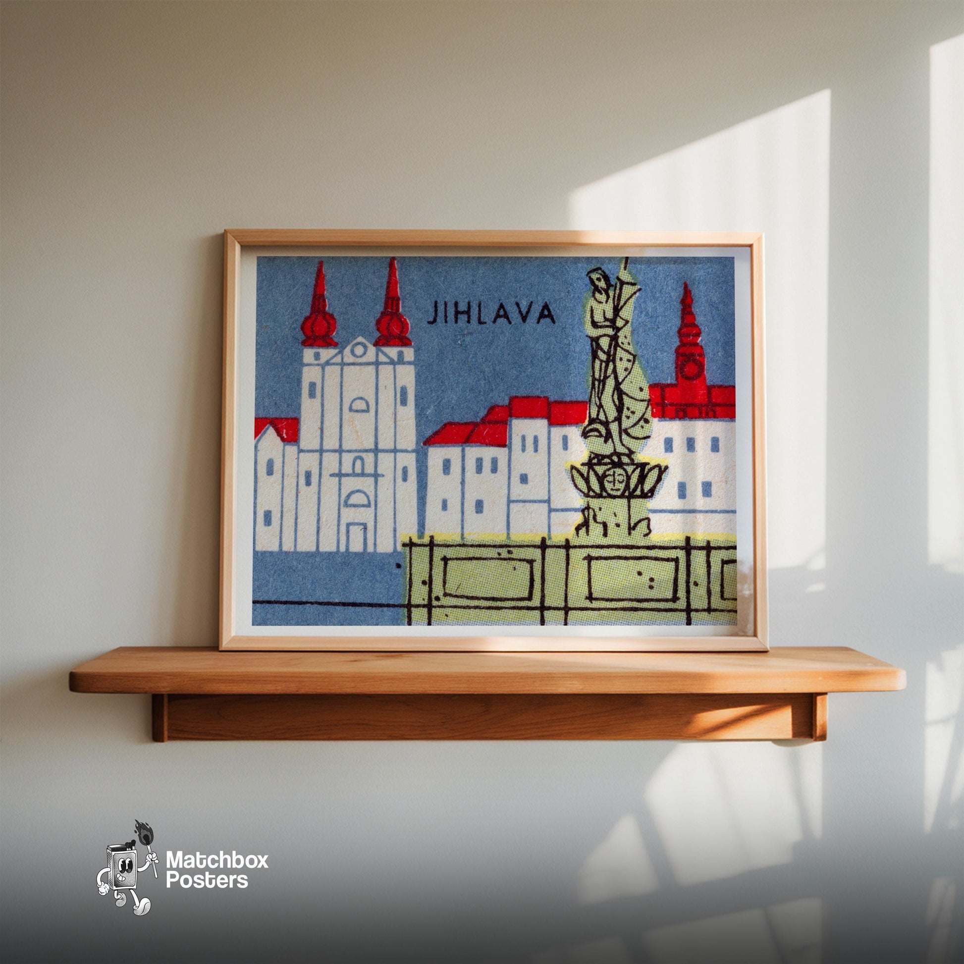 Jihlava City - vintage matchbox label print - size comparison