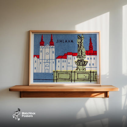 Jihlava City - vintage matchbox label print - size comparison