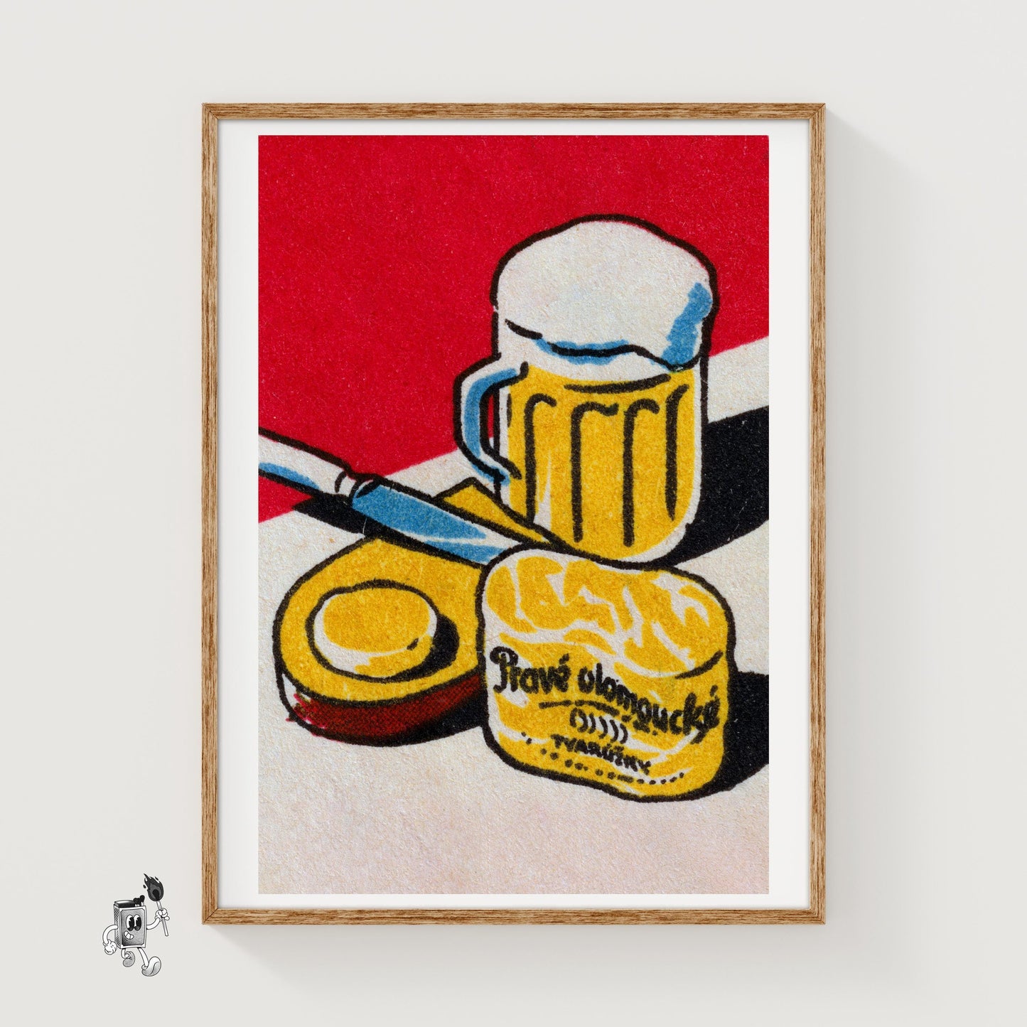Beer Mug and Cheese - vintage matchbox label print
