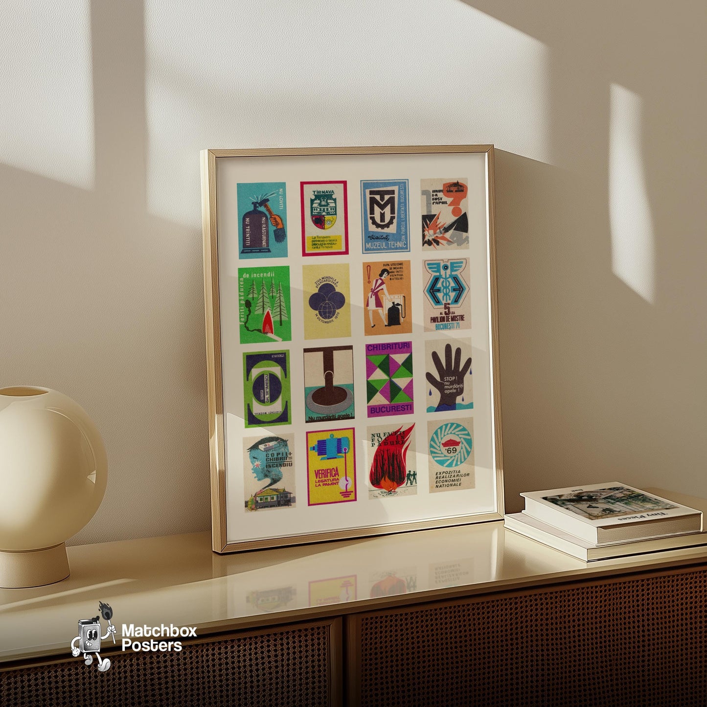 Romanians Collage - vintage matchbox label print - bedroom mockup