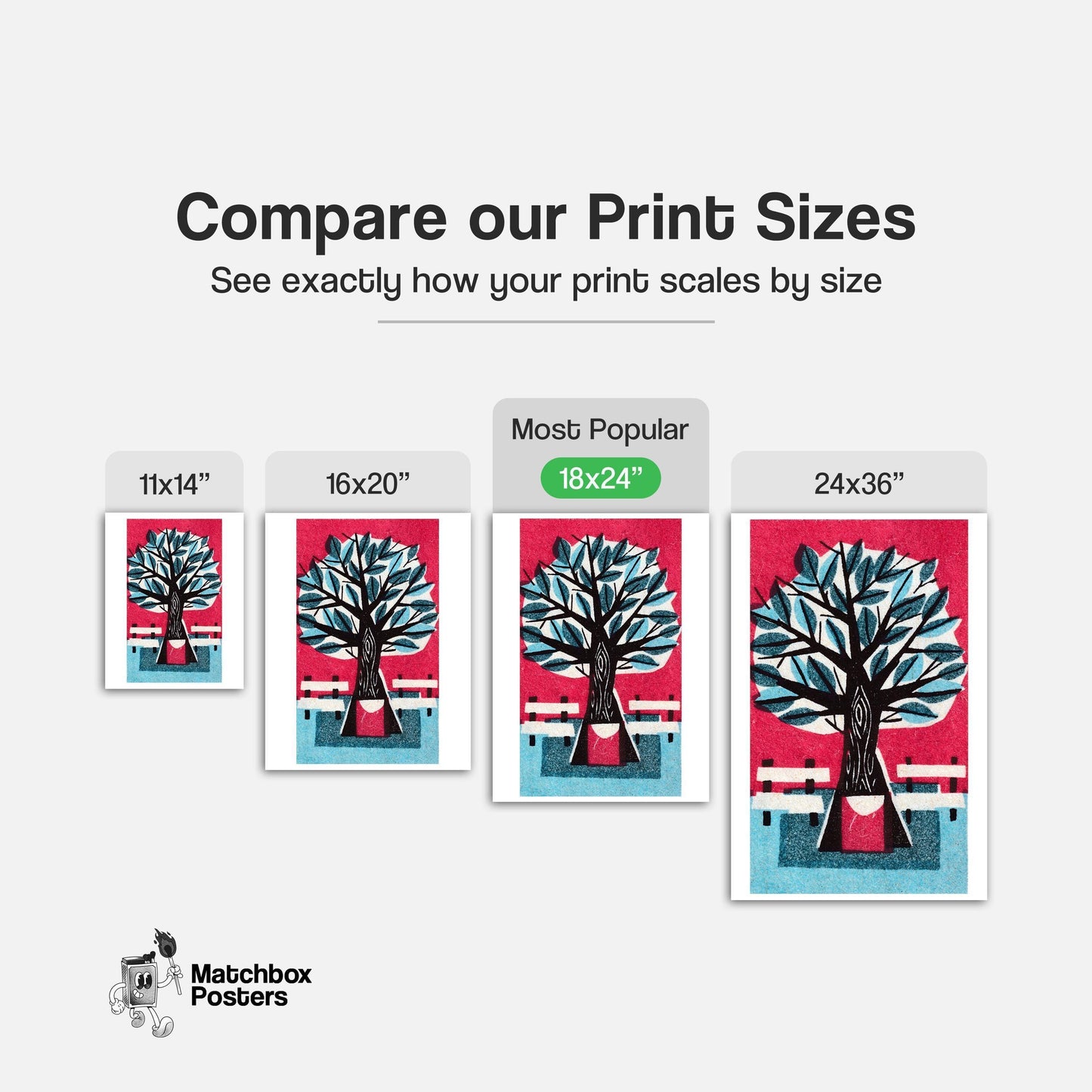 Tree with Park Benches - vintage matchbox label print - gallery wall preview