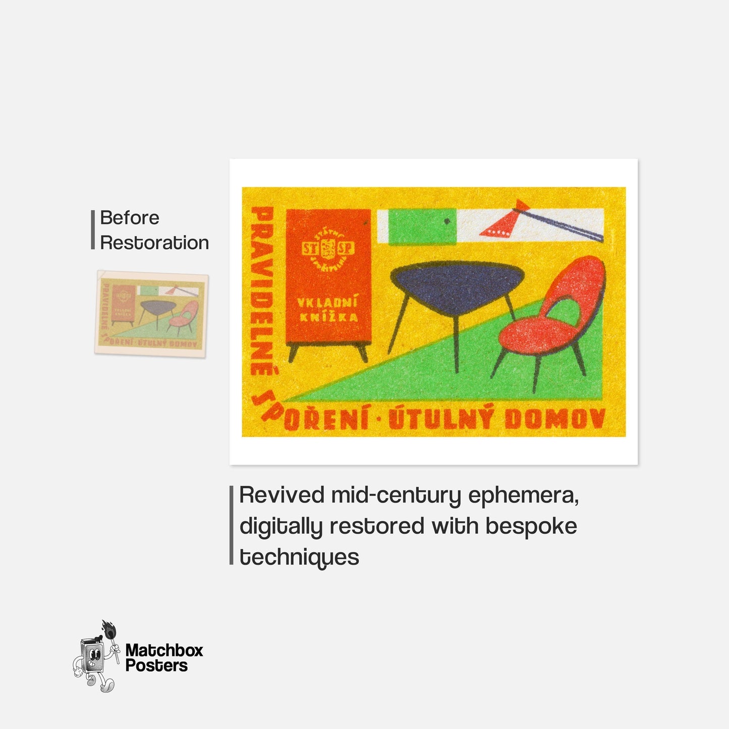 Modern Furniture - vintage matchbox label print - framed wall art preview