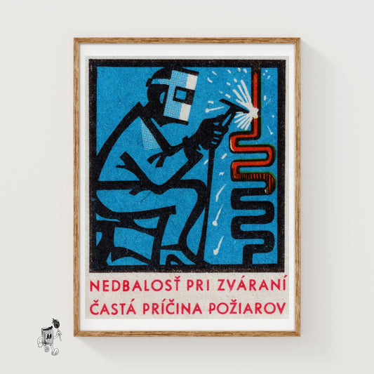 Man Welding - vintage matchbox label print