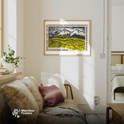 Mountain Range - vintage matchbox label print - living room mockup