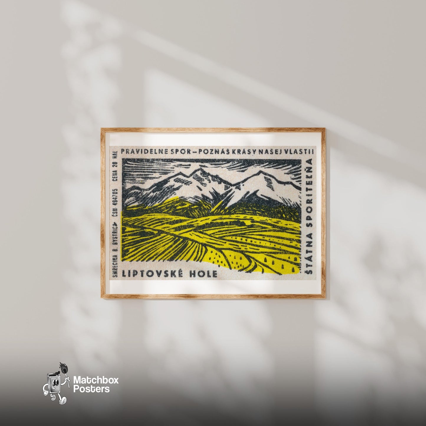 Mountain Range - vintage matchbox label print - bedroom mockup