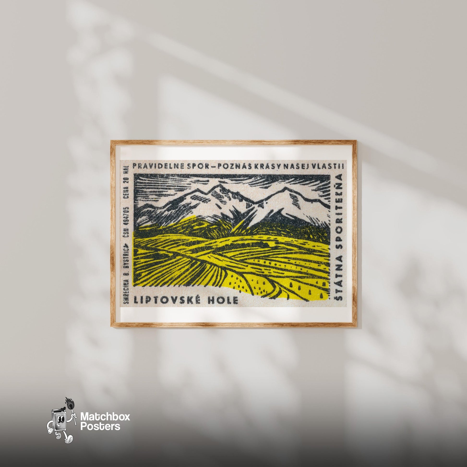 Mountain Range - vintage matchbox label print - bedroom mockup