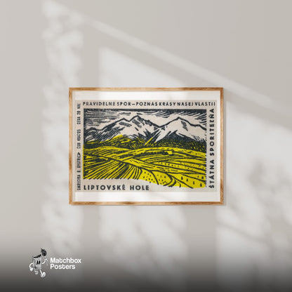 Mountain Range - vintage matchbox label print - bedroom mockup