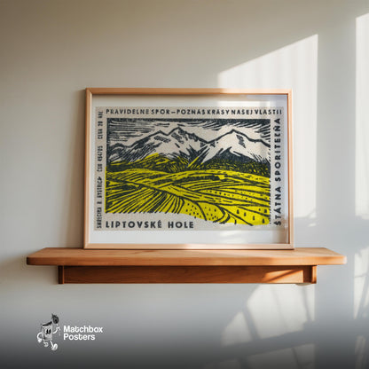 Mountain Range - vintage matchbox label print - size comparison