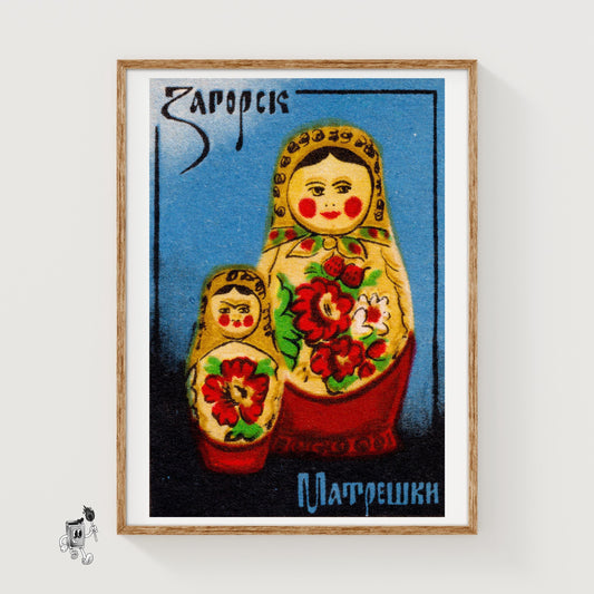 Babushka Doll - vintage matchbox label print