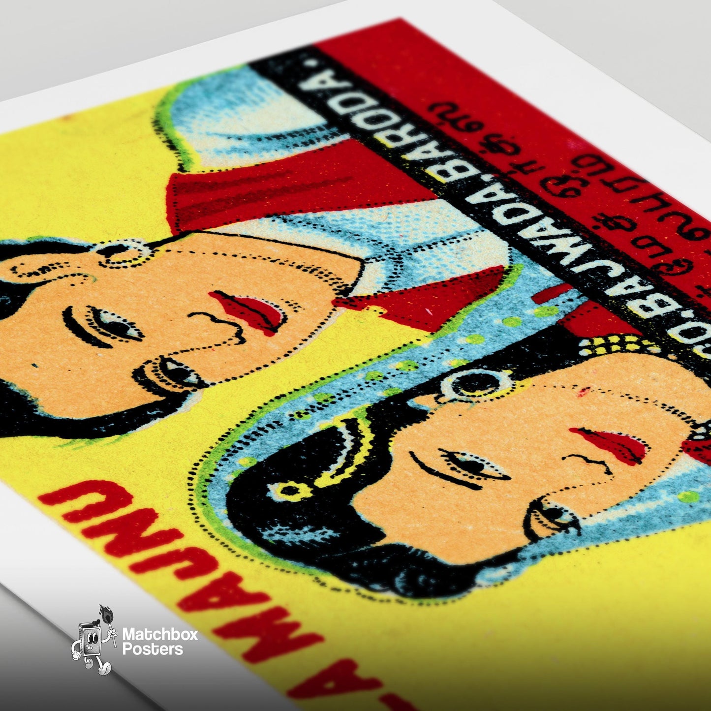 Illustration Of A Man - vintage matchbox label print - close-up detail