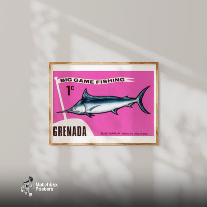 Blue Marlin - vintage matchbox label print - bedroom mockup