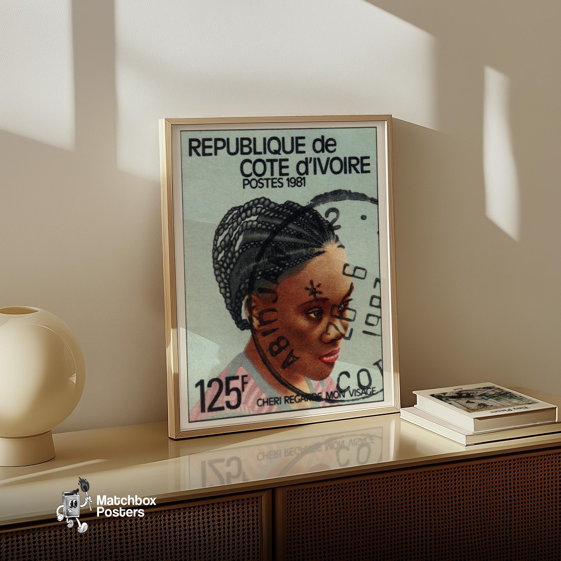 Traditional Hairstyle - vintage matchbox label print - size comparison