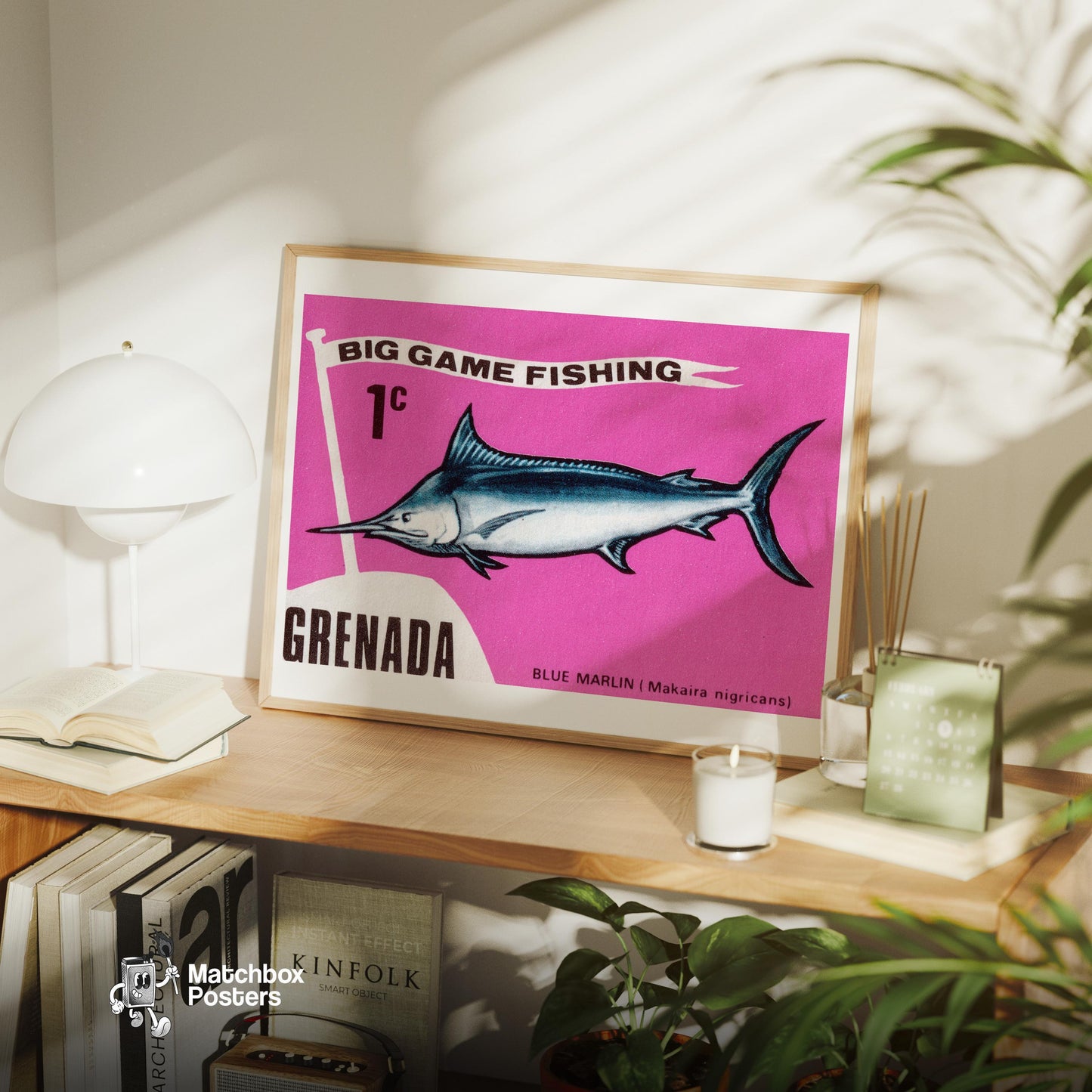 Blue Marlin - vintage matchbox label print - office wall